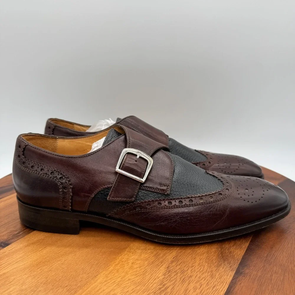 Paul‎ Fredrick Mens Sz 8 M Brown Two Tone Single Buckle Monk Strap Dress Shoes